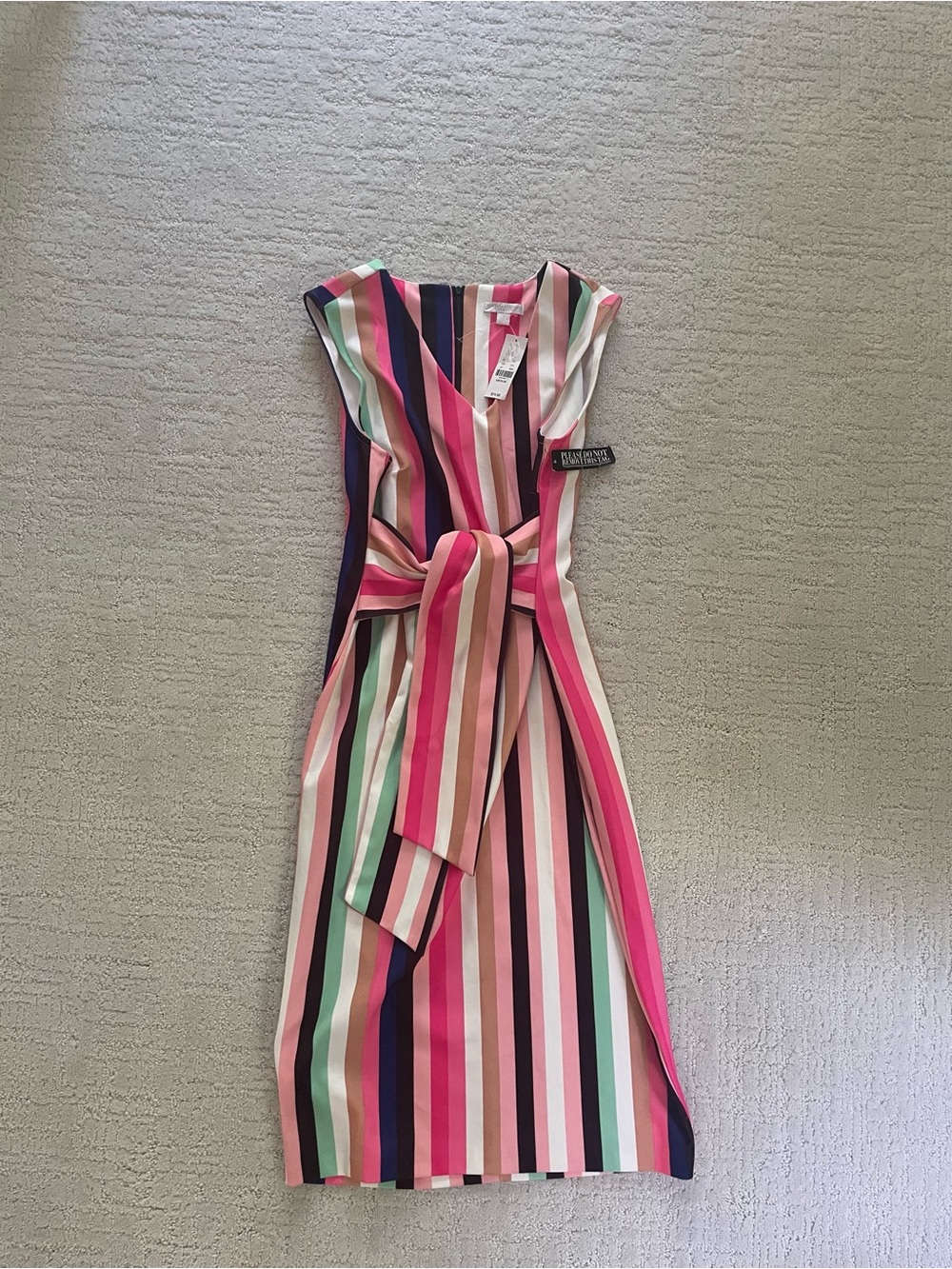 NWT New York & Company Colorful Striped Classic Tie-Waist Sleeveless Dress, M - Picture 8 of 8